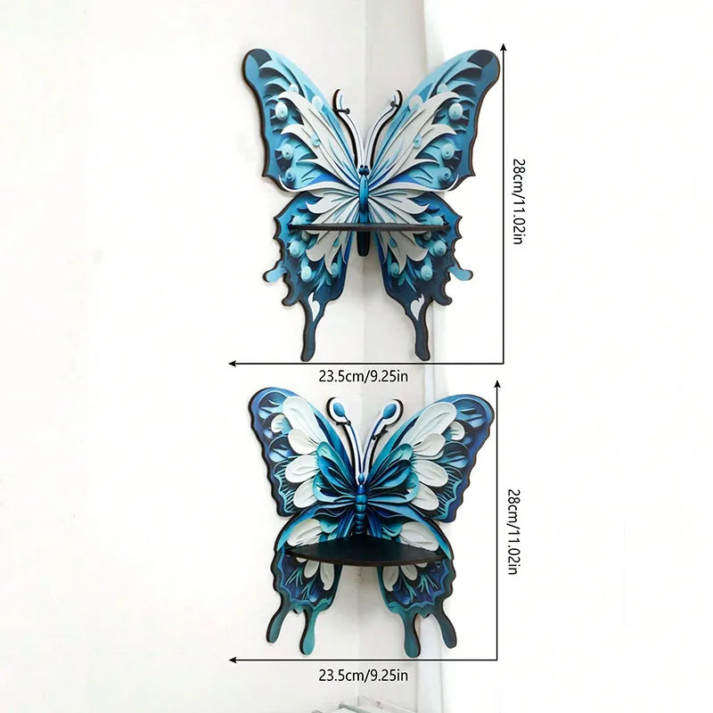 Blue Butterfly Corner Wall Shelves