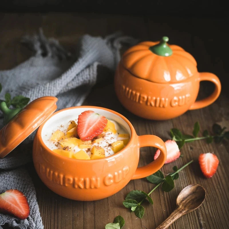 Ceramic Pumpkin Cups/Bowls with Spoons