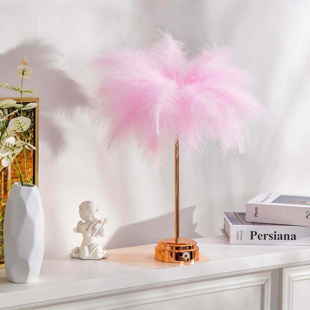 Ostrich Feather Table Lamp with Remote Control