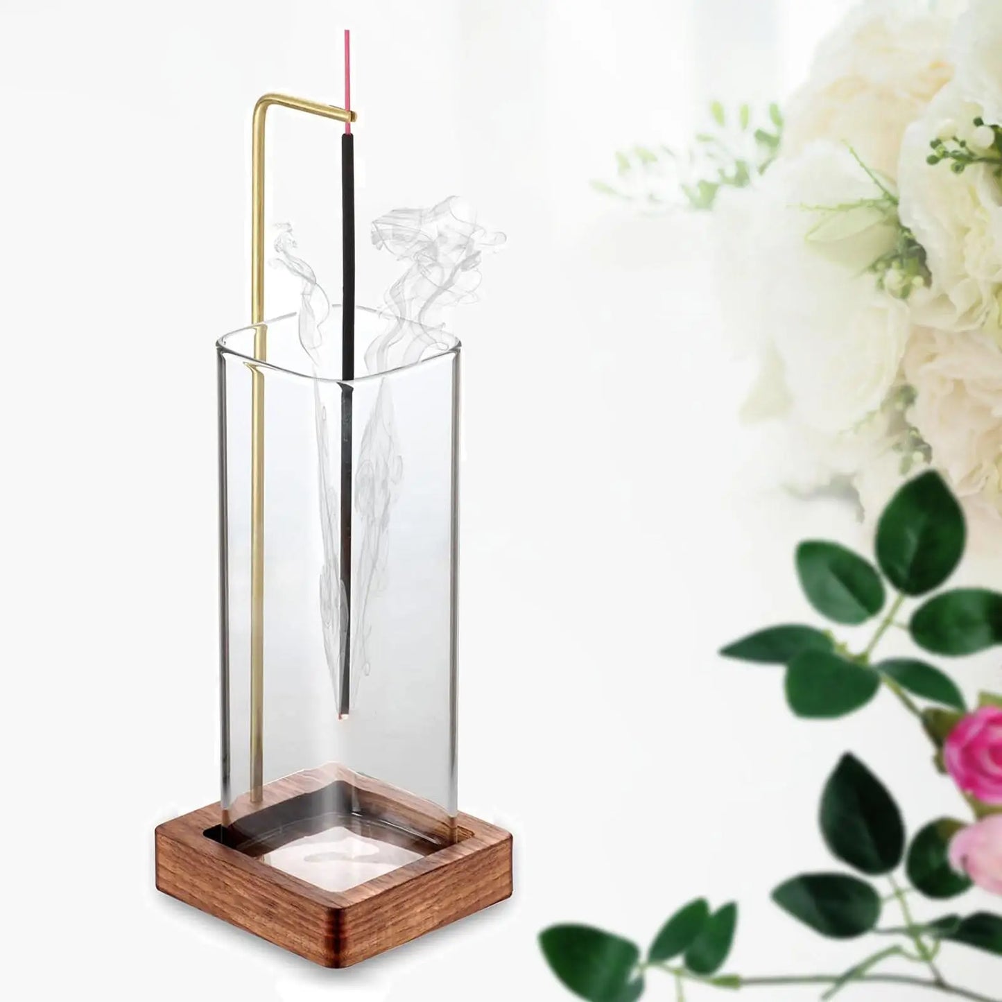 Upside Down Wooden & Glass Incense Holder