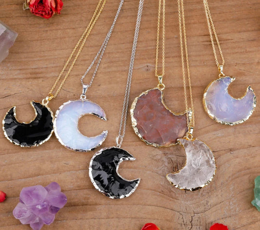 Assorted Crystal Crescent Moon Necklaces