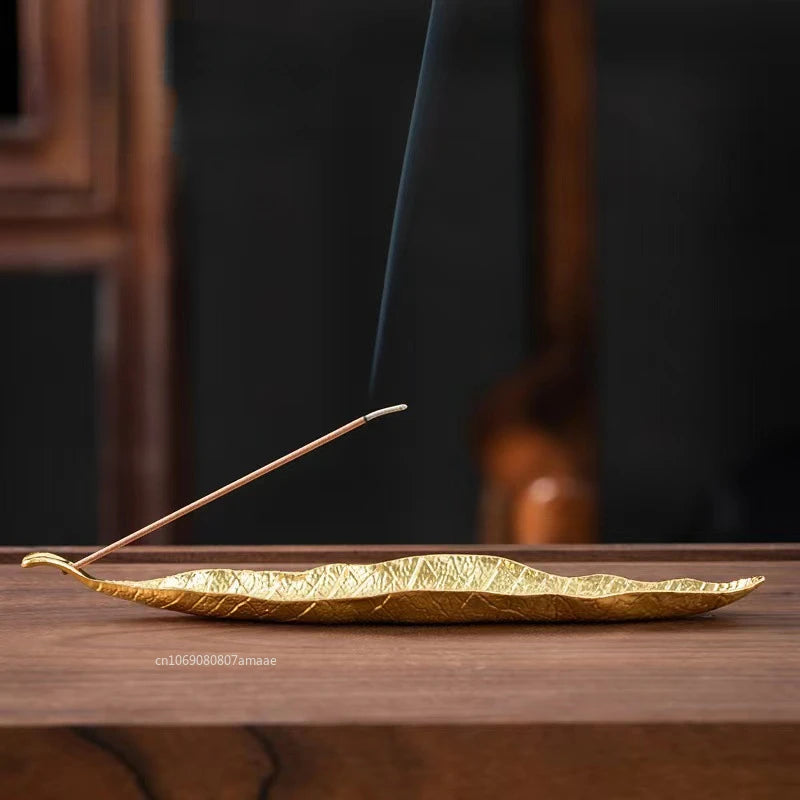 Gold or Brass Toned Leaf Incense Holder