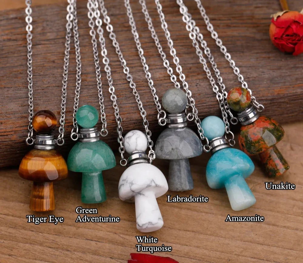 Assorted Crystal Mushroom Perfume Bottle Necklaces