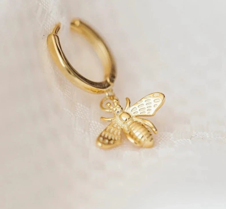 Little Bee Hoop Earrings Sterling Silver & 18K Gold