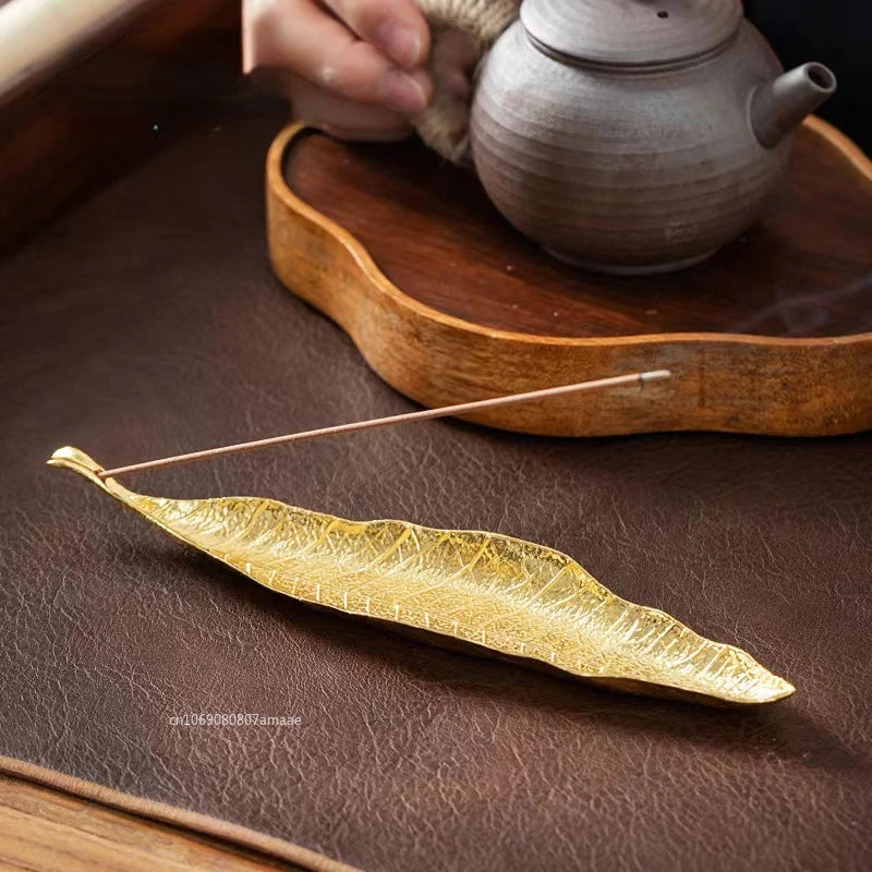 Gold or Brass Toned Leaf Incense Holder