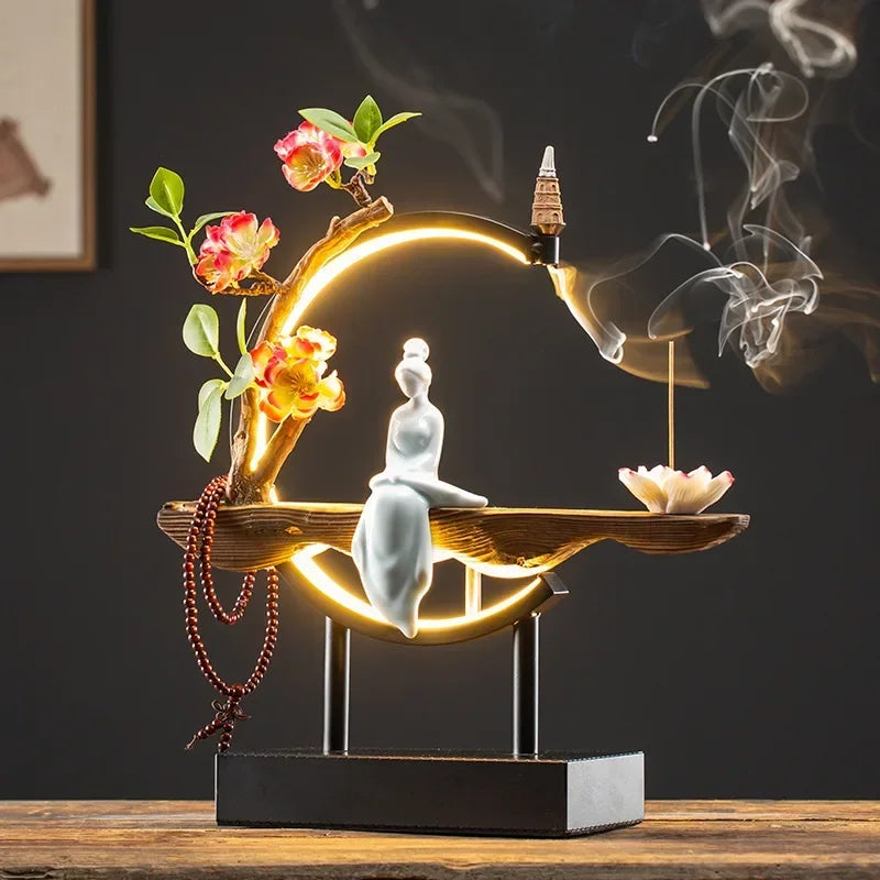 Chinese Style Backflow Incense Burners w/LED Lights