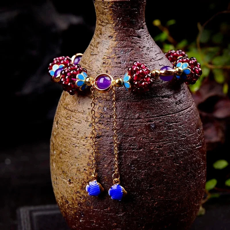 Natural Garnet Pomegranate Charm Bracelets