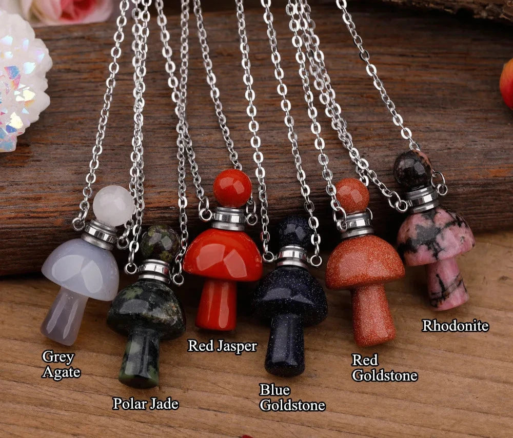 Assorted Crystal Mushroom Perfume Bottle Necklaces