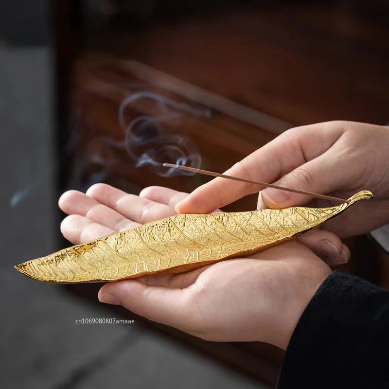 Gold or Brass Toned Leaf Incense Holder