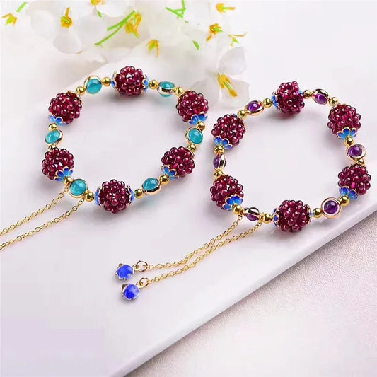 Natural Garnet Pomegranate Charm Bracelets