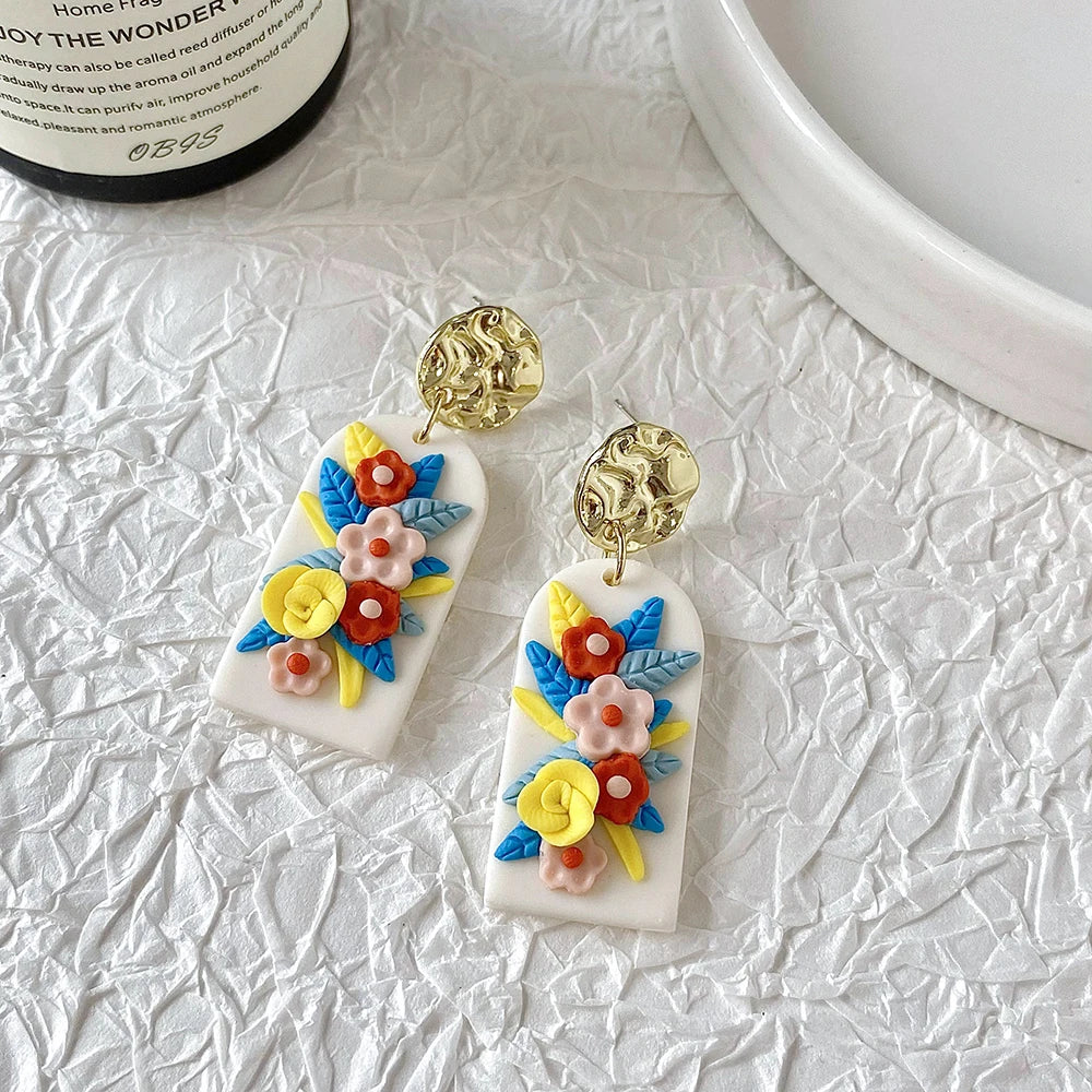 Handmade Delicate Floral Clay Earrings