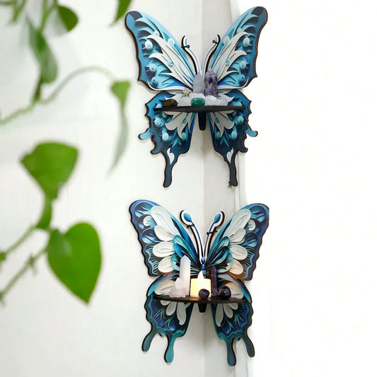 Blue Butterfly Corner Wall Shelves