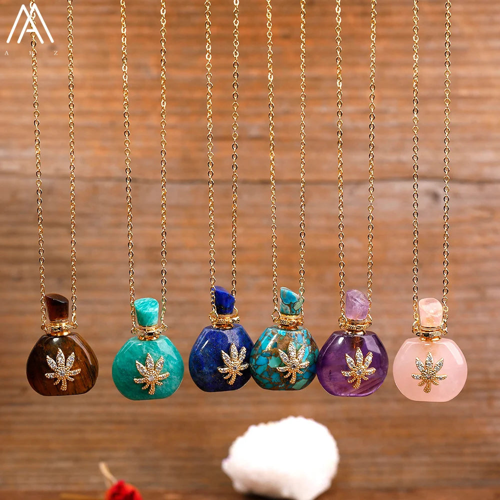 Natural Crystal Perfume Bottle Necklaces