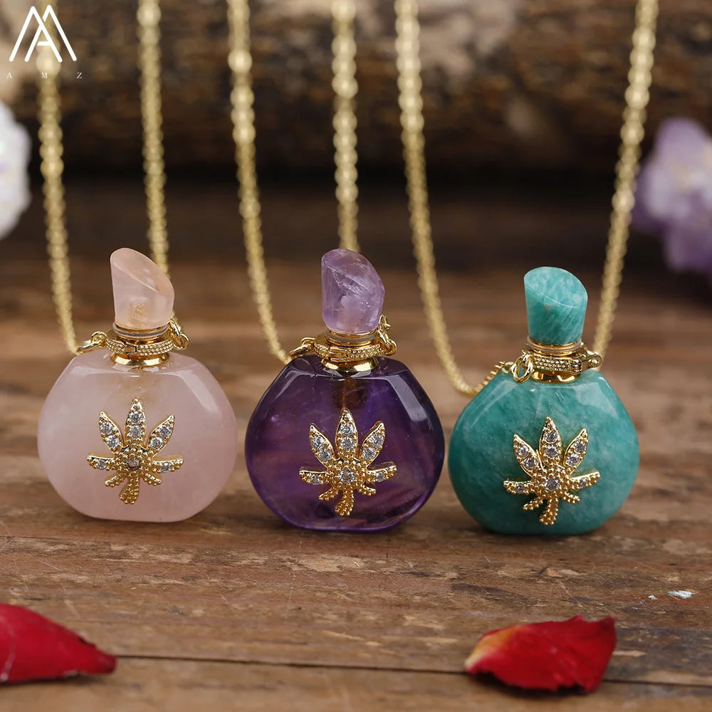 Natural Crystal Perfume Bottle Necklaces