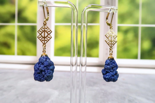 24k Gold Sparkling Azurite Earrings