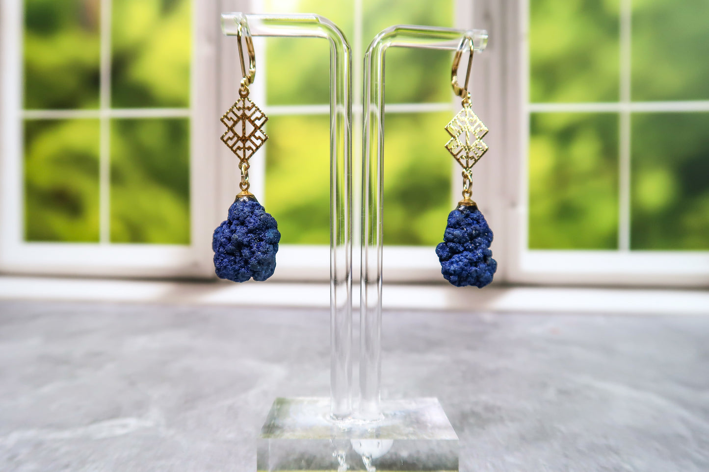 24k Gold Sparkling Azurite Earrings