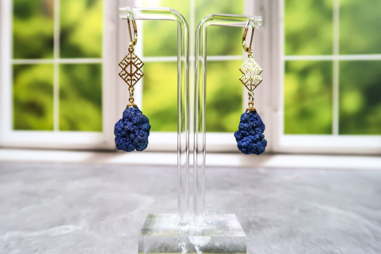 24k Gold Sparkling Azurite Earrings