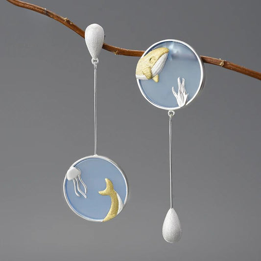 Sterling Silver & 18K Gold Asymmetrical Underwater World Whale Earrings