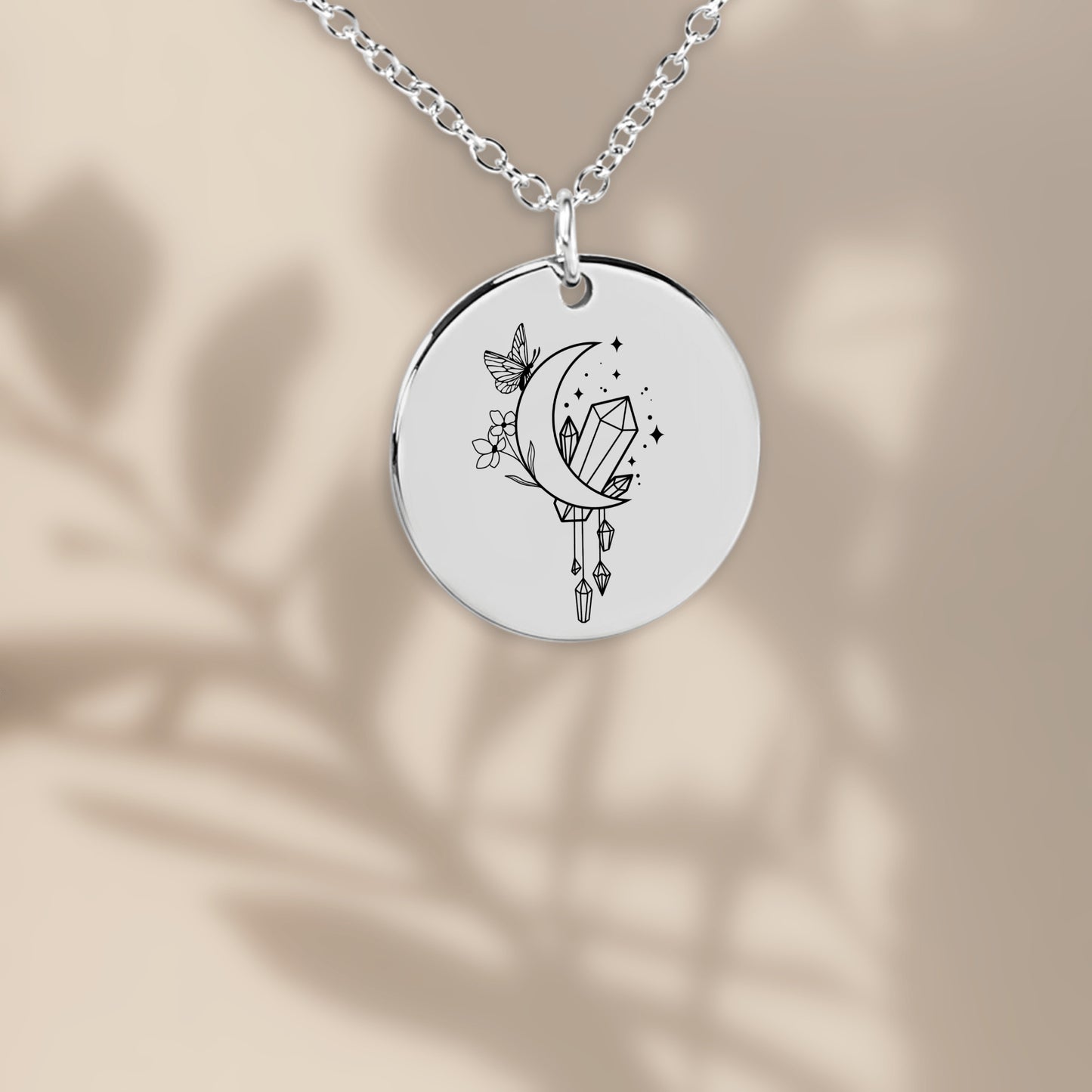 Engravable Lunar Crystal Bloom - Coin Necklace