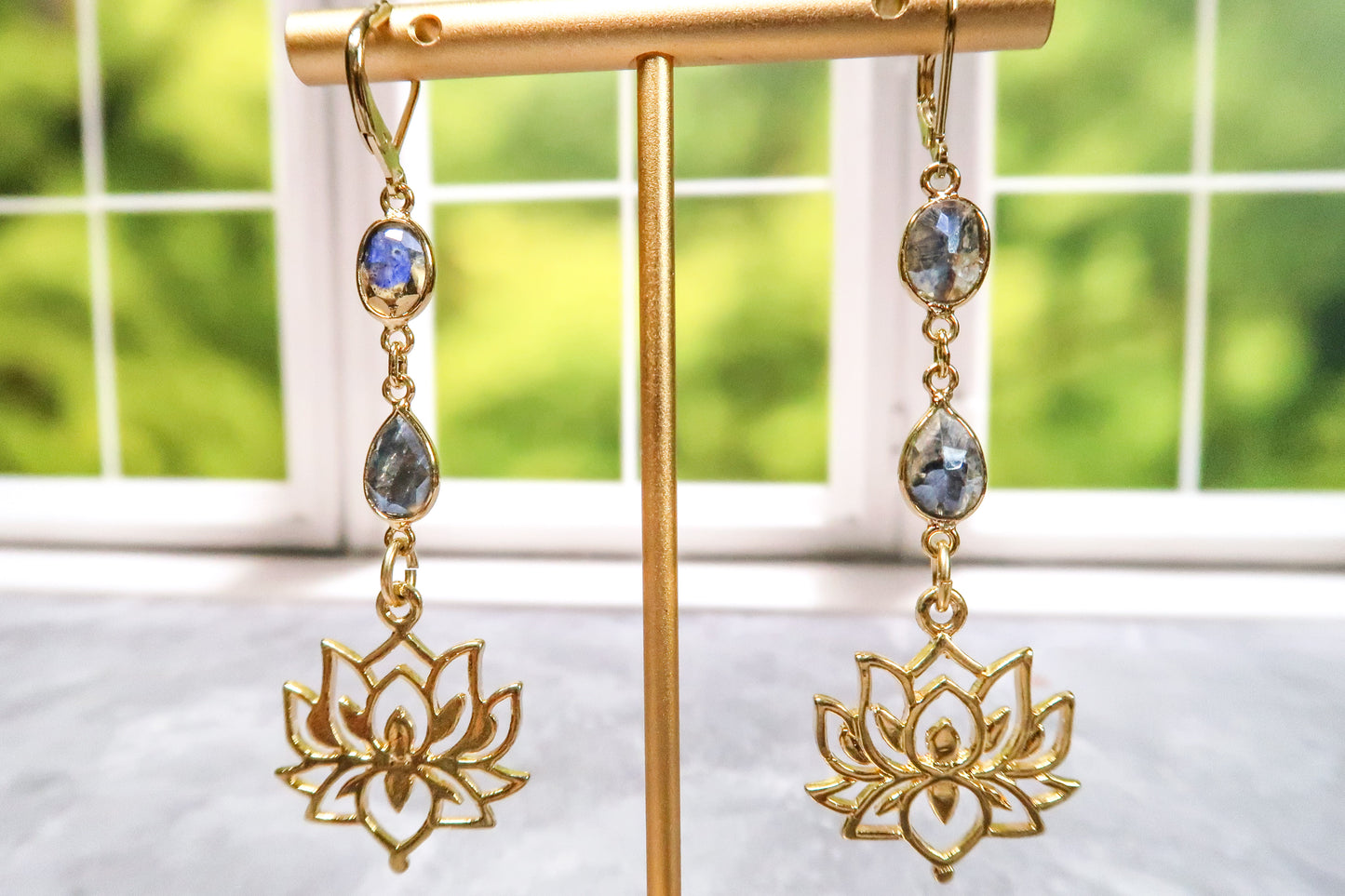 24k Gold Labradorite Lotus Earrings