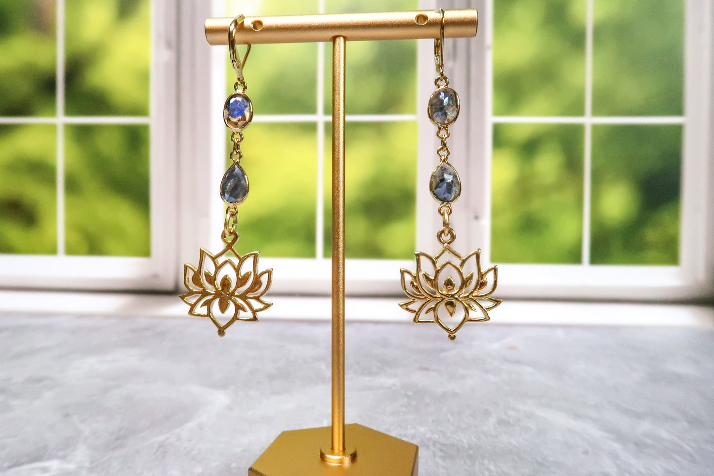 24k Gold Labradorite Lotus Earrings