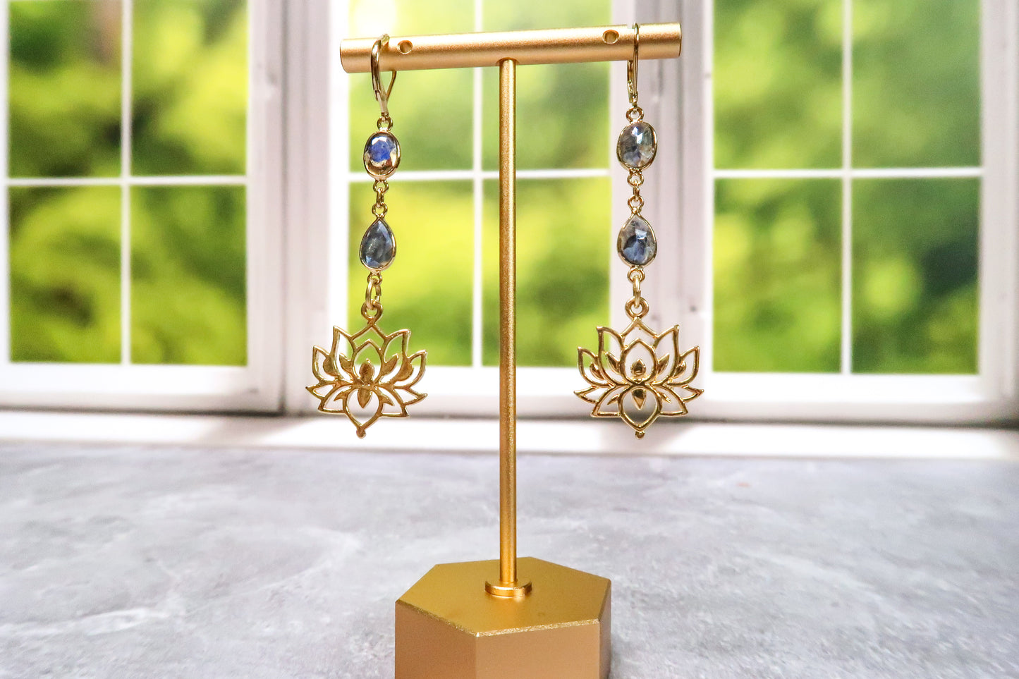 24k Gold Labradorite Lotus Earrings