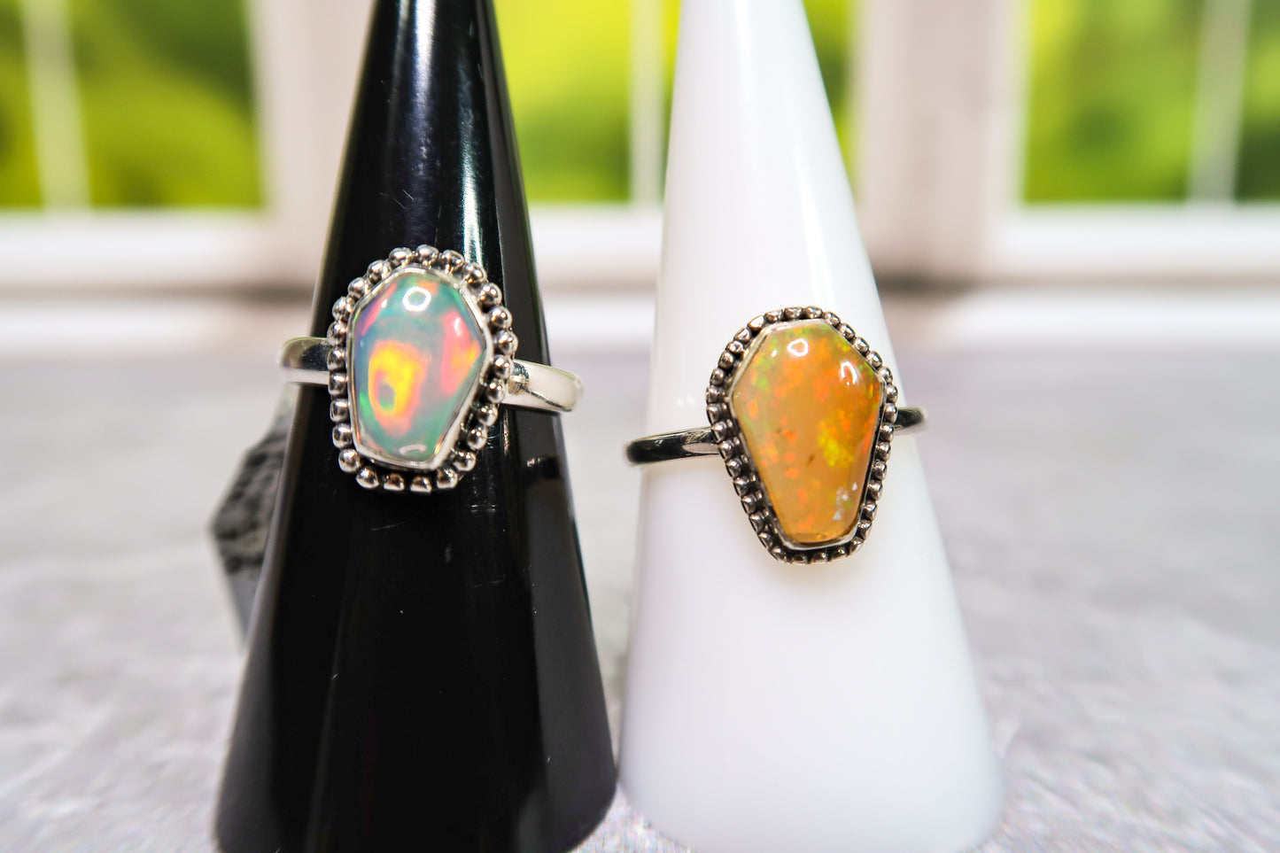 Vibrant Ethiopian Opal Coffin Rings