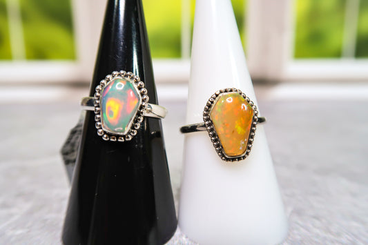 Vibrant Ethiopian Opal Coffin Rings