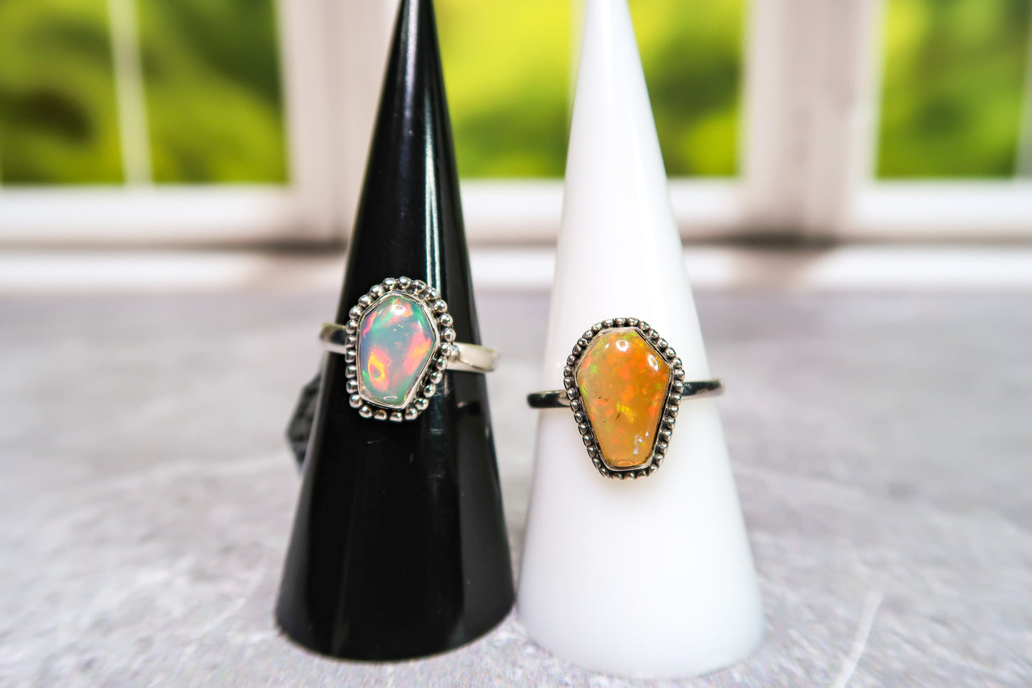 Vibrant Ethiopian Opal Coffin Rings