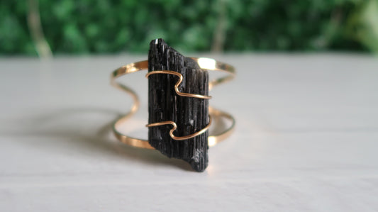 Raw Black Tourmaline Cuff Bracelet