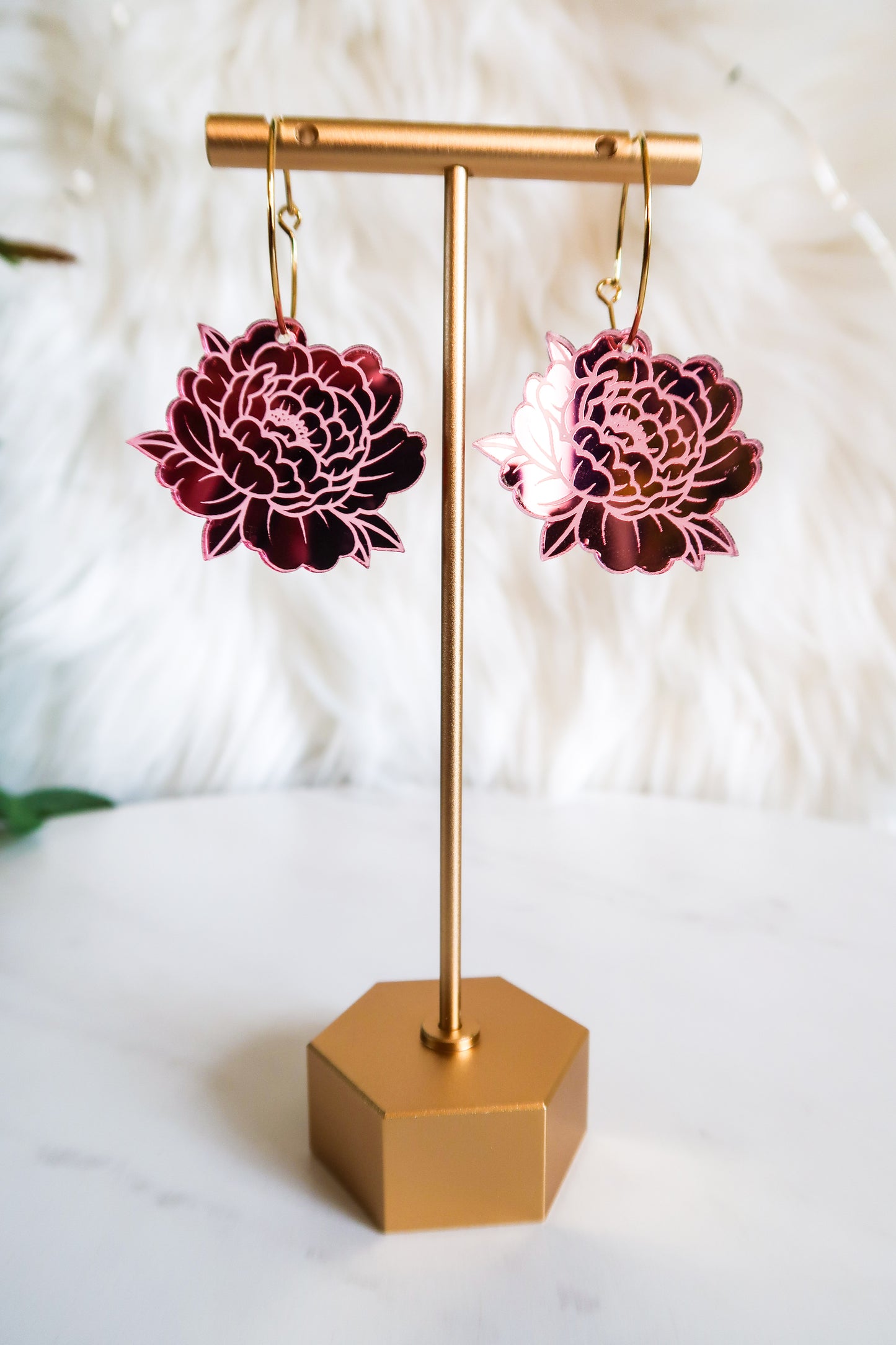 Pink Peony Acrylic Dangles