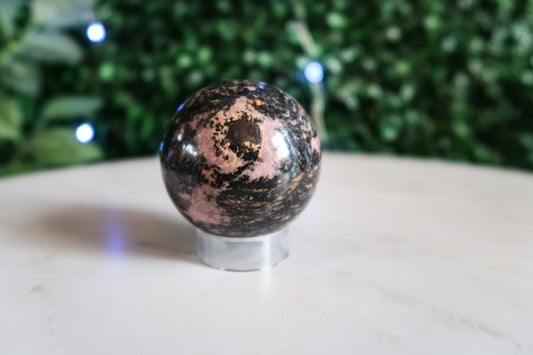 Pink and Black Rhodonite Sphere