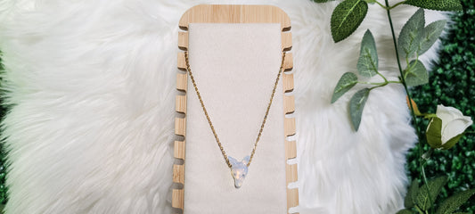 Mini Opalite Carved Wolf Necklace - Gold