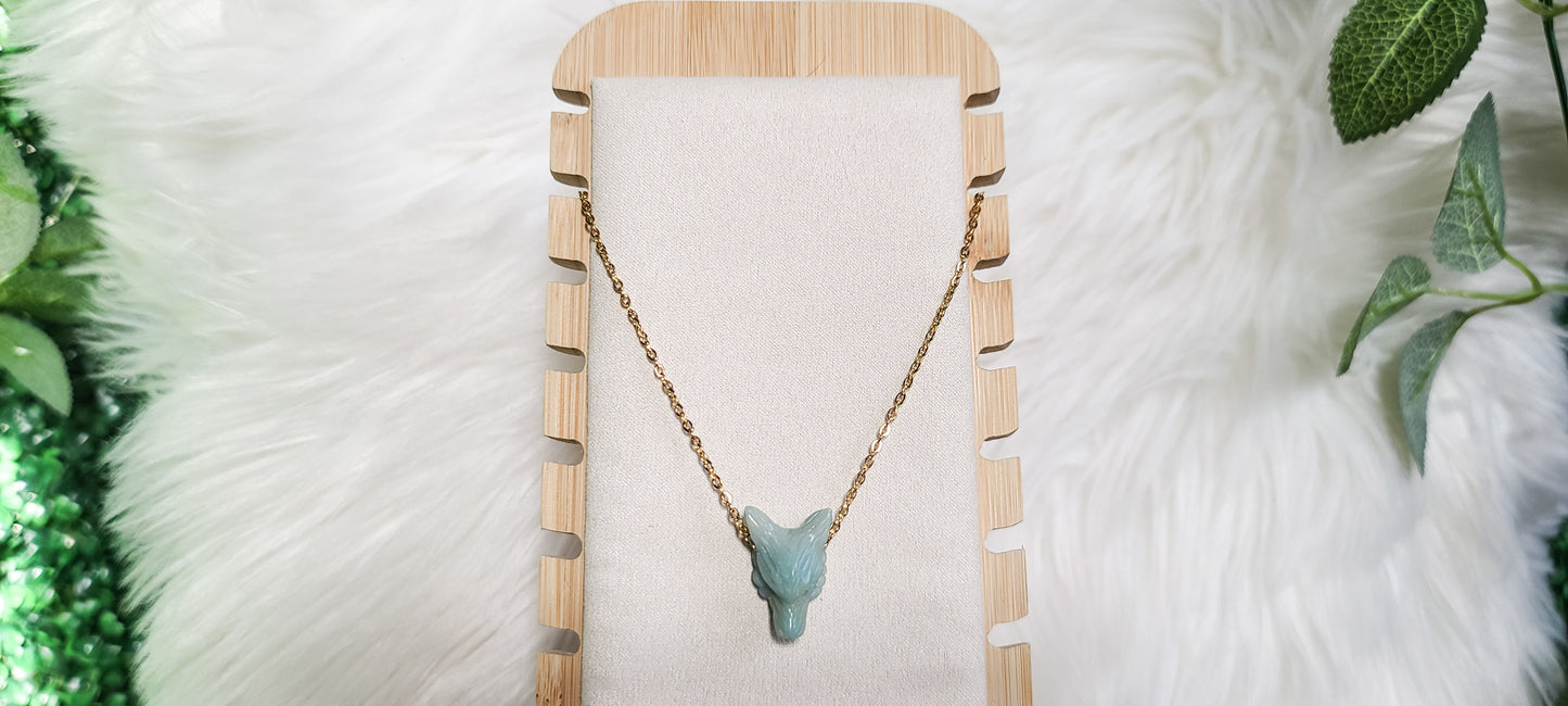 Mini Amazonite Carved Wolf Necklace