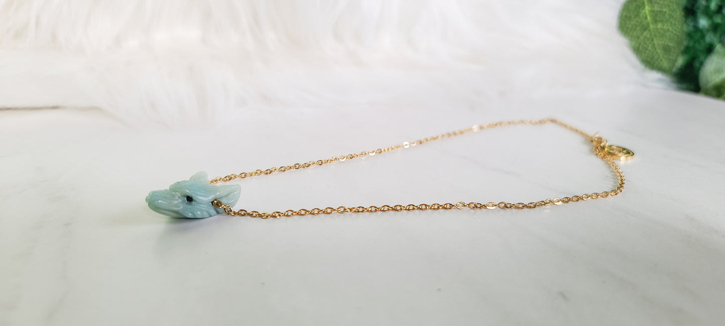 Mini Amazonite Carved Wolf Necklace