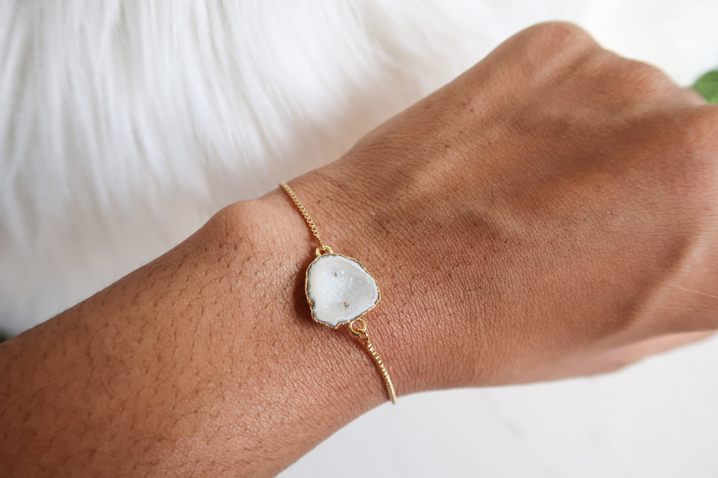 Stone Cold Adjustable Bracelet (White Agate)