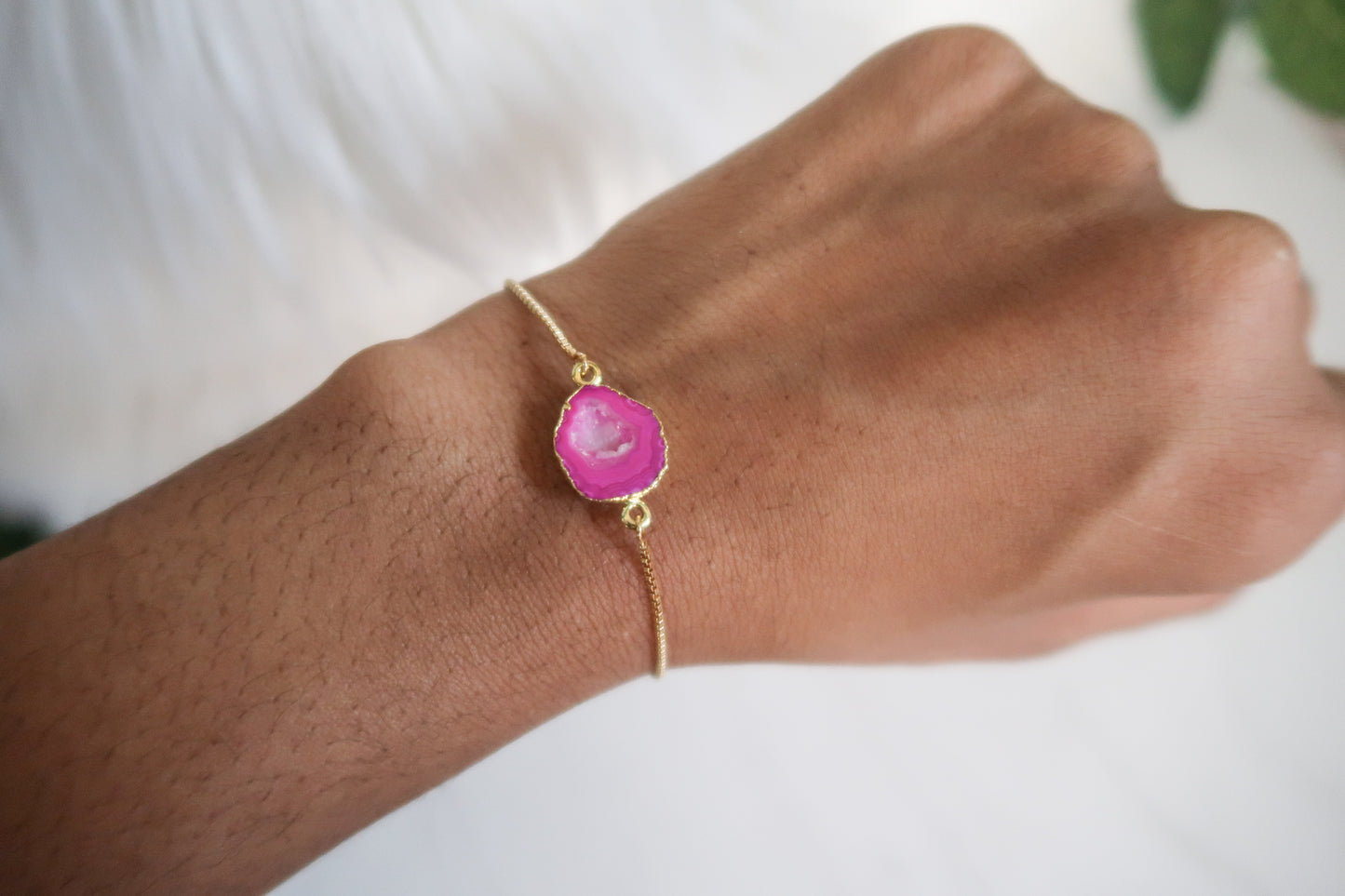 Stone Cold Adjustable Bracelet (Fuchsia Agate)