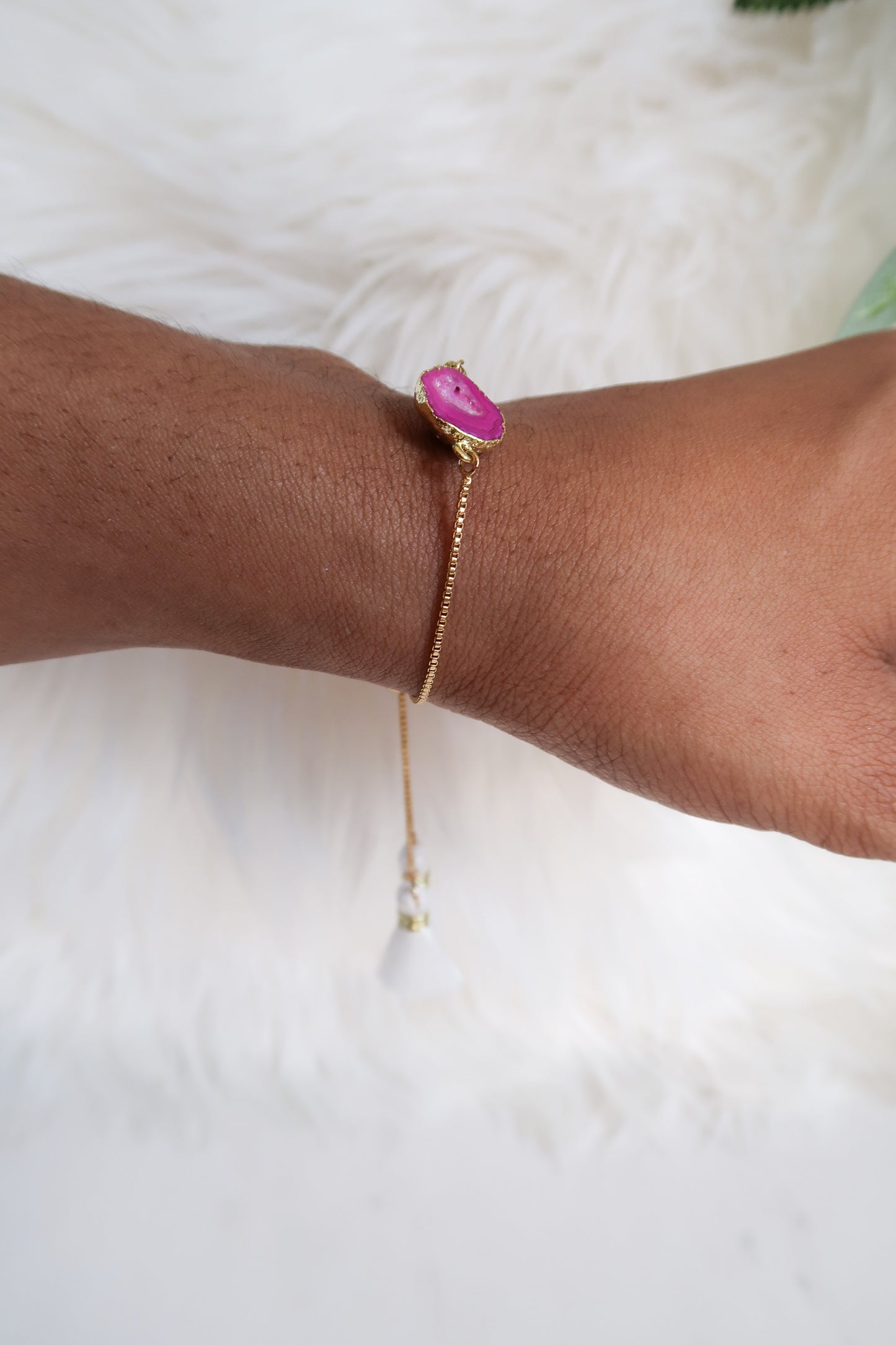 Stone Cold Adjustable Bracelet (Fuchsia Agate)