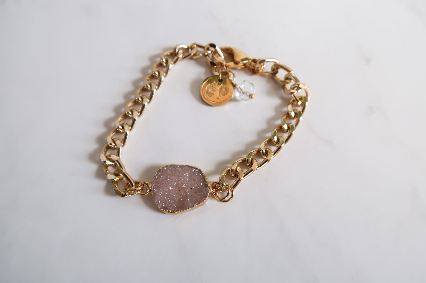 Druzy Gold Curb Chain Bracelet