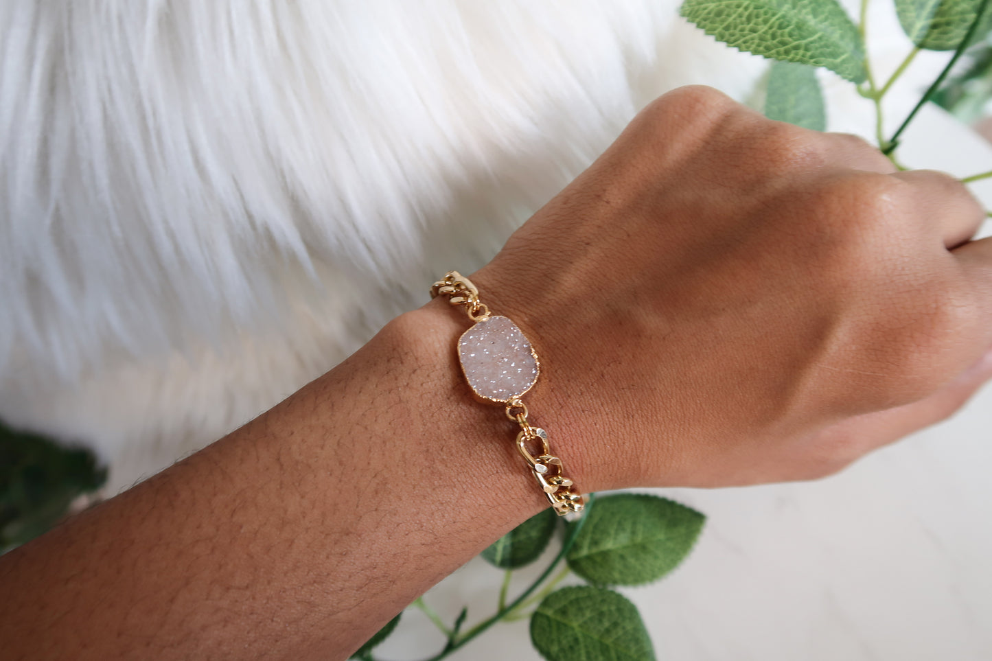 Druzy Gold Curb Chain Bracelet