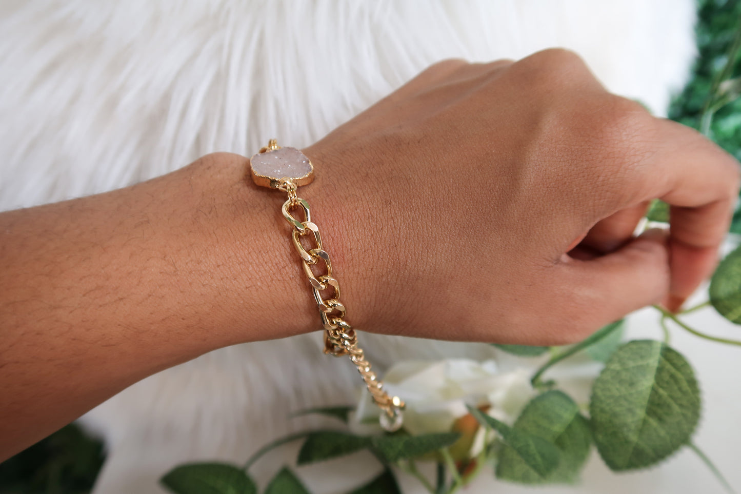 Druzy Gold Curb Chain Bracelet