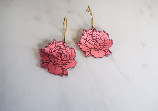 Pink Peony Acrylic Dangles