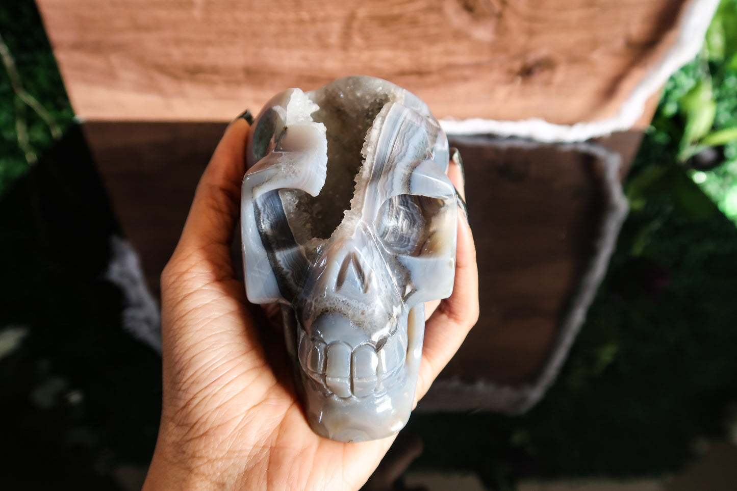 Large Druzy Agate Skull