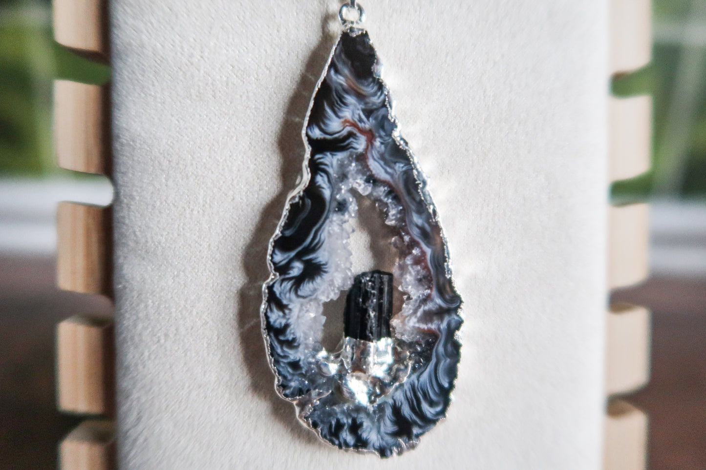 Agate Pendants with Black Tourmaline Crystal