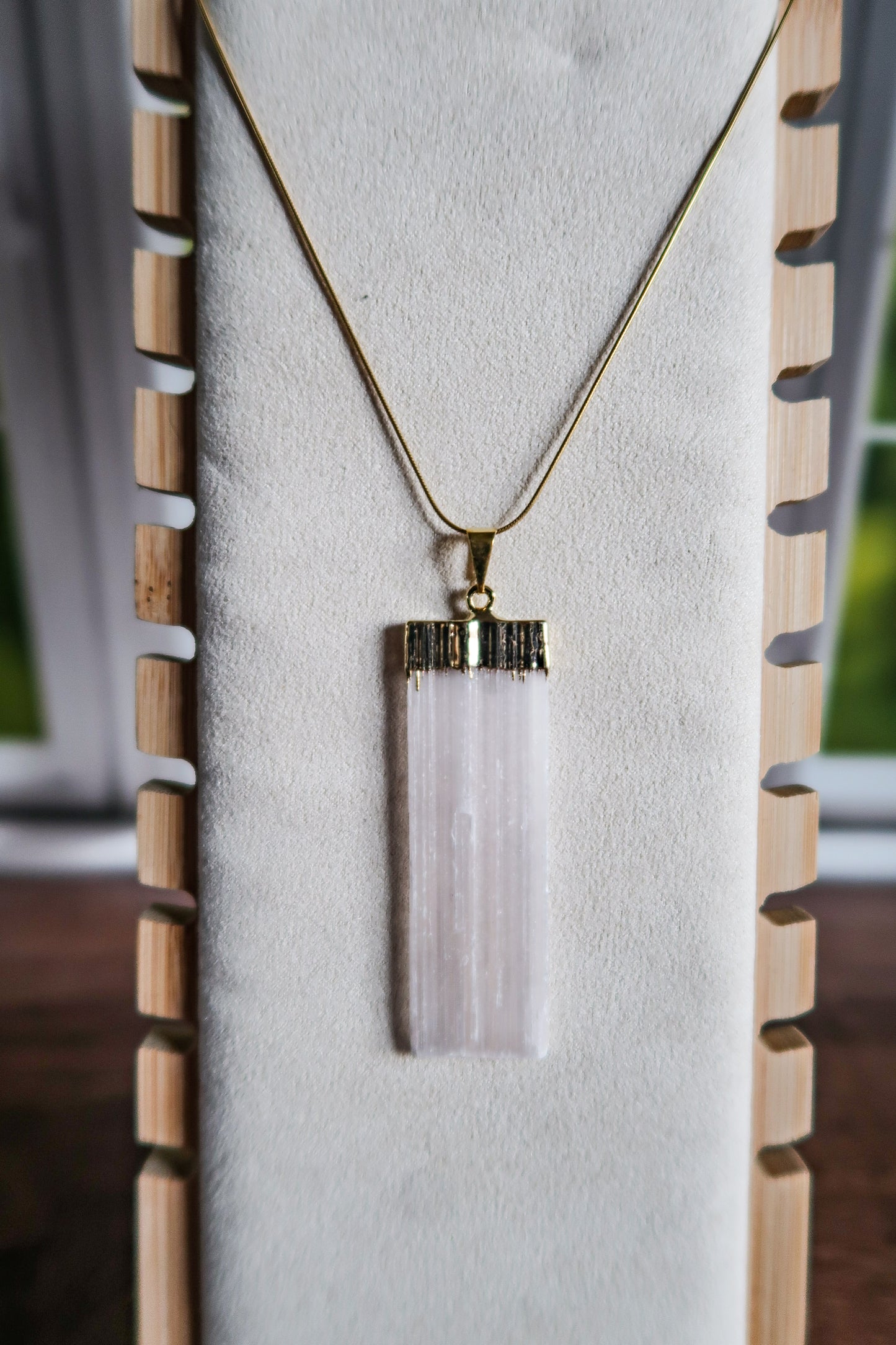 Selenite Crystal Pendant, Silver