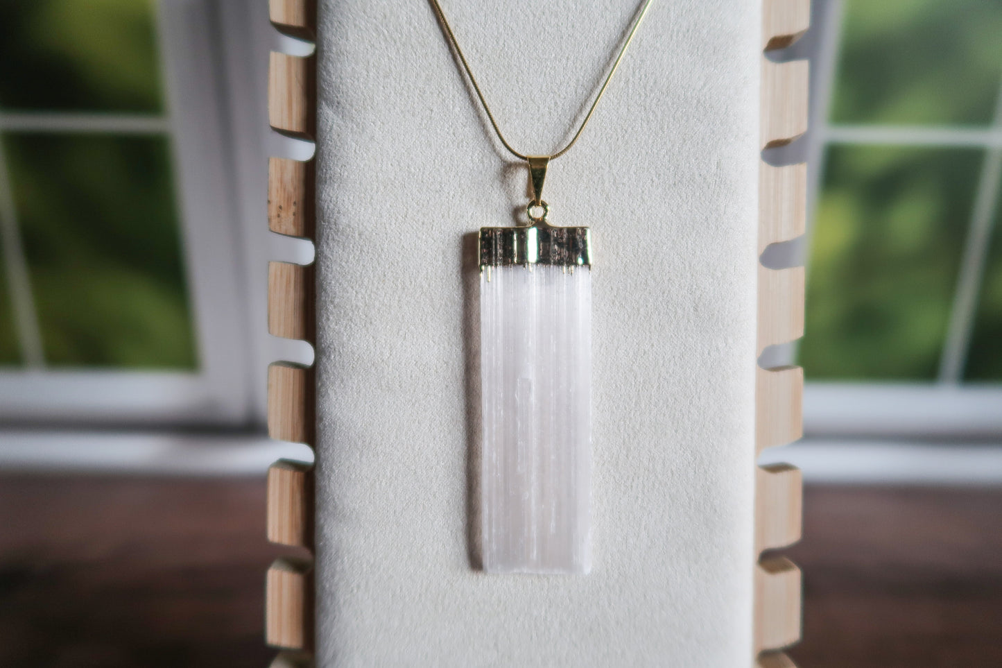 Selenite Crystal Pendant, Silver