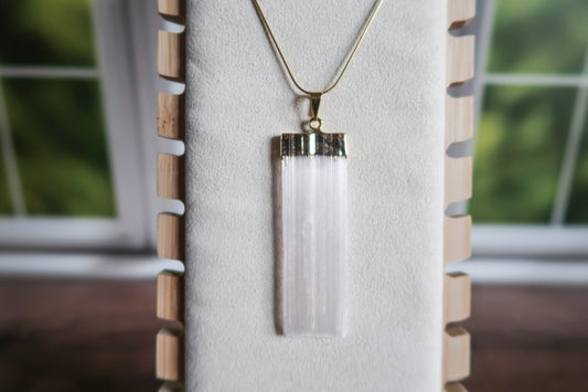 Selenite Crystal Pendant, Silver