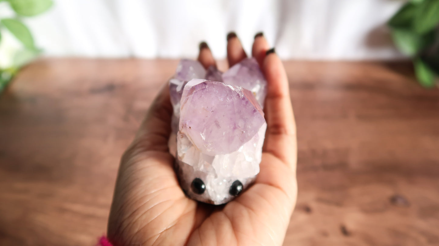 Cute Amethyst Cluster Carved Hedgehog