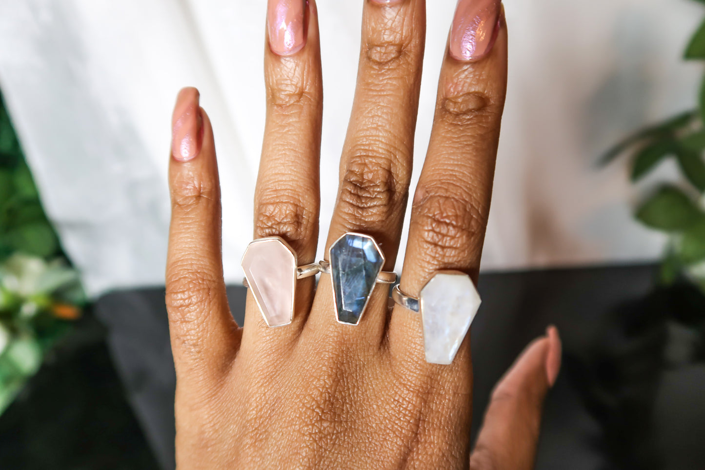 Natural Rose Quartz Coffin Ring