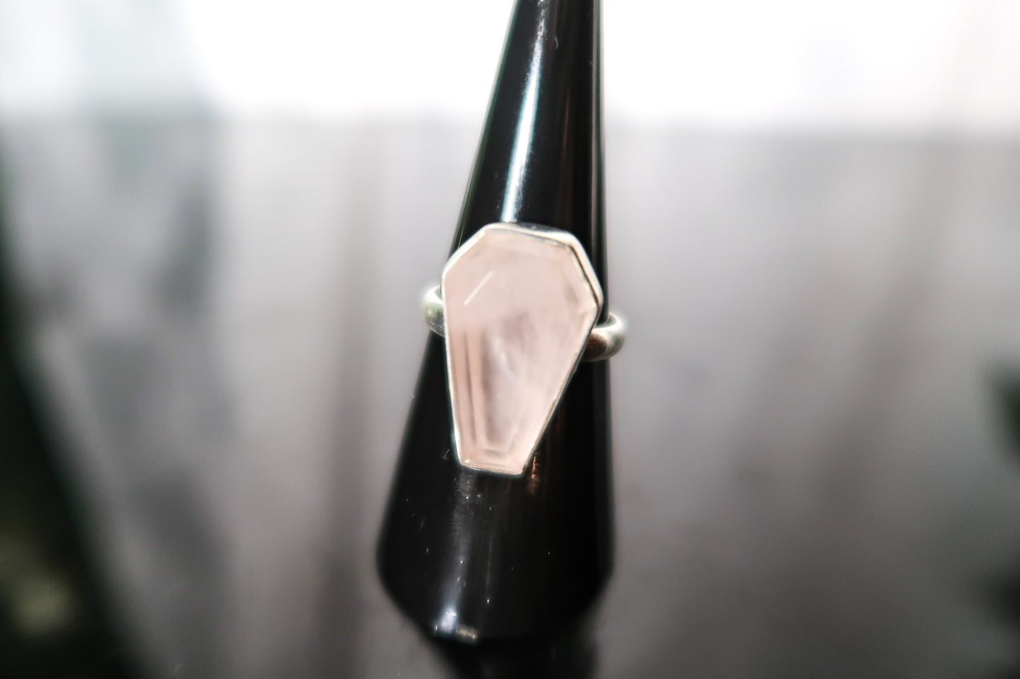 Natural Rose Quartz Coffin Ring